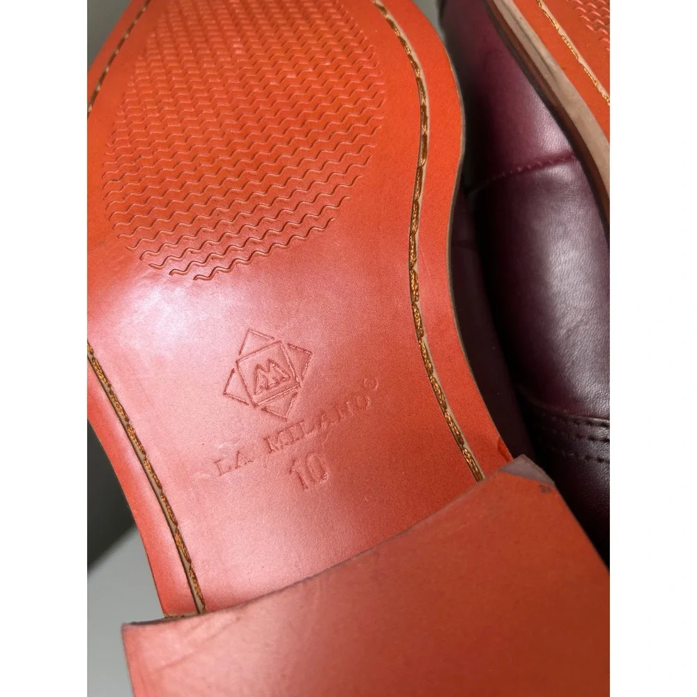La Milano Lonzo Double Monk Strap Men's 10 Burgundy Leather Brogue Cap Toe Shoes